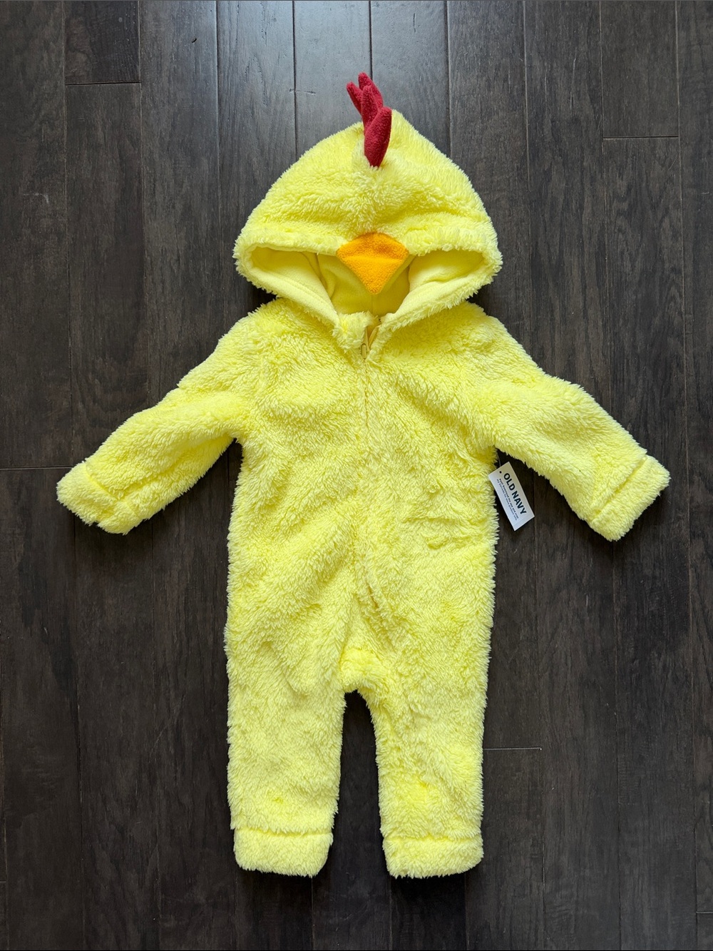 NWT Old Navy Yellow Chicken Hooded Cozy Plush One-Piece Zip-up Costume
